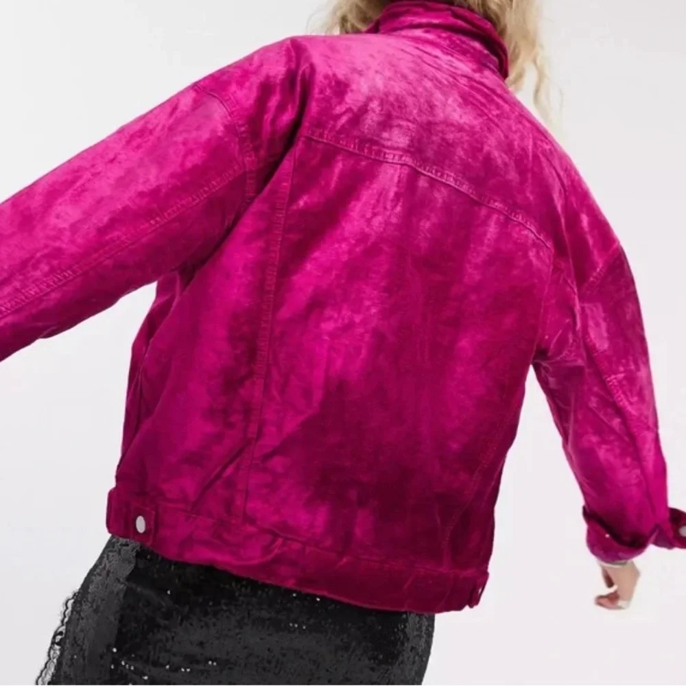 Free People Magenta Velvet Bomber Jacket - Picture 7 of 16